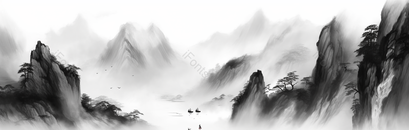 山涧河流小船实景水墨画,插画/手绘图,插画/手绘图库,插画/手绘图下载,插画/手绘